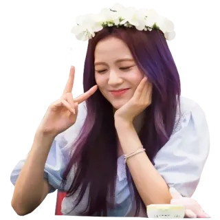 ✌️ 83514be3 Jisoo kpop, 歌手, 偶像, jisoo, 花环, 和平手势, 女性, 名人 telegram sticker