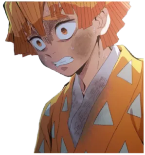 😨 3f9358a6 Zenitsu Agatsuma Demon Slayer Zenitsu, Demon Slayer, Anime, Manga, przerażony, żółty, postać, kreskówka telegram sticker