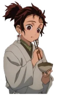 🍜 42fe167d Tanjiro Kamado Demon Slayer anime, demon slayer, tanjiro, jedzenie, pałeczki, słodkie, manga telegram sticker