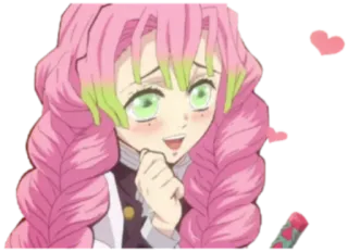 🥰 99e04d24 Mitsuri Kanroji Demon Slayer Anime, Demon Slayer, Mitsuri Kanroji, Filara Miłości, Serca, Słodkie telegram sticker