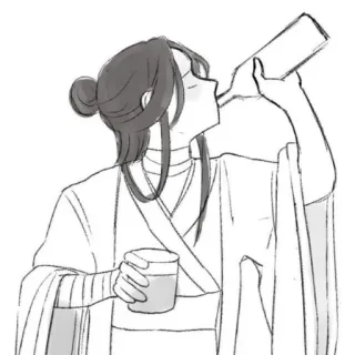 🌸 3ec6ecbe 酒精, 饮酒, 人物, 瓶子, 素描, 亚洲人 telegram sticker