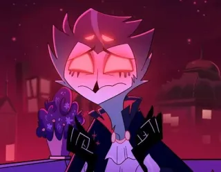 🦉 50046343 Stolas Helluva Boss Anime, Demon, Verdrietig, Bloemen, Cartoon whatsapp sticker