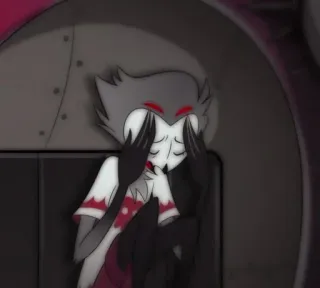 🦉 b96ae719 Stolas Helluva Boss uil, verdrietig, demon, cartoon, Helluvaboss whatsapp sticker