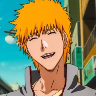 😁 5911375c Ichigo Kurosaki Bleach Ichigo, Bleach, anime, uśmiechnięty, pomarańczowe włosy, szczęśliwy telegram sticker