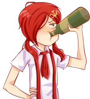 🥳 000a3393 Anime, Álcool, Comunismo, Bebendo, Foice e martelo, Desenho animado, Garota, Vermelho telegram sticker