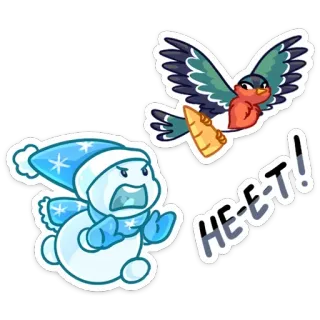 🙅‍♂️ 60d54ecb HE-E-T! pupazzo di neve, uccello, carota, inverno, freddo, neve, cartone animato whatsapp sticker