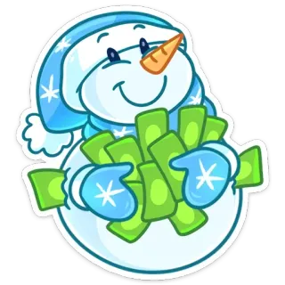 💰 68c53222 pupazzo di neve, soldi, cartone animato, inverno, ricchezza, festivo whatsapp sticker