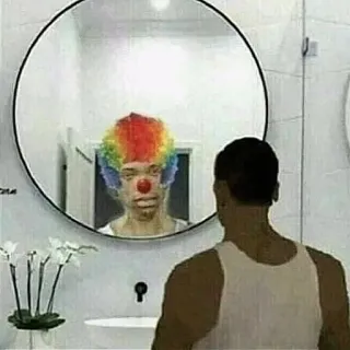 🤡 e823ea2e clown, mirror, reflection, bathroom, person, joke whatsapp sticker