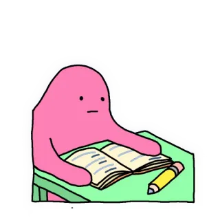 ✍ ca27e59a étude, lecture, livre, crayon, table, tache rose, mignon, personnage telegram sticker