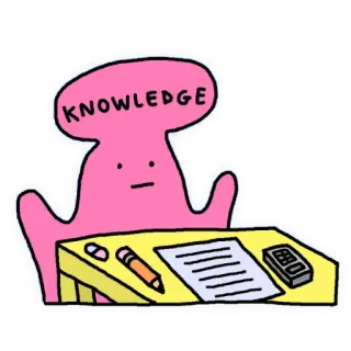 😊 ed8fac1c KNOWLEDGE connaissance, apprentissage, éducation, étude, dessin animé, rose, crayon, bureau telegram sticker