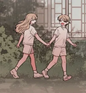 ☺️ aeedc6ca desenho animado, casal, caminhando, amigos, relacionamento, anime whatsapp sticker