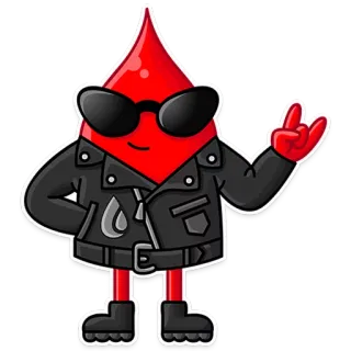 🤘 edd5ac3c Blutstropfen, Cartoon, Cool, Rock and Roll, Lederjacke, Sonnenbrille, Maskottchen telegram sticker