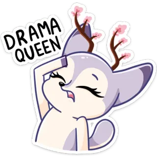 👸 5bff0521 DRAMA QUEEN 戏剧, 女王, 鹿, 卡通, 动物, 贴纸, 花, 夸张, 态度 telegram sticker