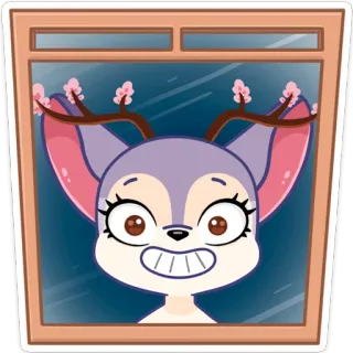😬 63a74220 鹿, 窗户, 动物, 可爱, 卡通, 鹿角 telegram sticker