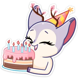 🎂 f4b622cd 鹿, 卡通, 动物, 蛋糕, 生日, 派对, 可爱, 庆祝 telegram sticker