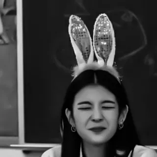 🦊 9b07c250 vrouw, konijnenoren, portret, zwart-wit, gezicht, uitdrukking telegram sticker