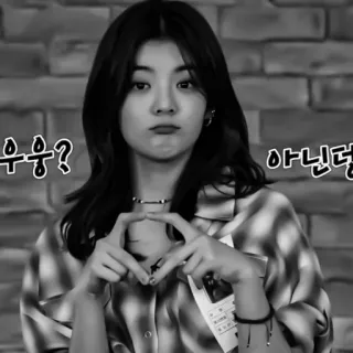 🦊 c743b7ed 우웅? 
아닌뎅 vrouw, meisje, Koreaans, schattig, persoon, hart, pose telegram sticker