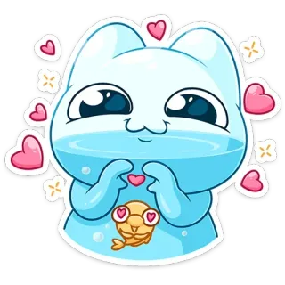 🫶 73bde984 imut, kucing, ikan, cinta, hati, kartun, kawaii, hewan whatsapp sticker