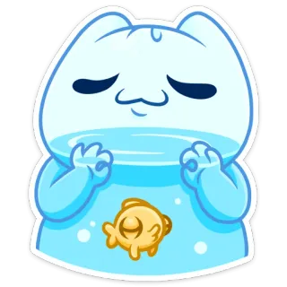 👌 439b8e70 mèo, cá, bát, dễ thương, động vật, nhãn dán telegram sticker