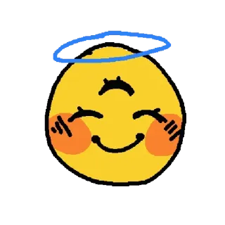😇 01d5b3e3 emoji, tête en bas, smiley, dessin animé, jaune, sourire, rougir, halo whatsapp sticker