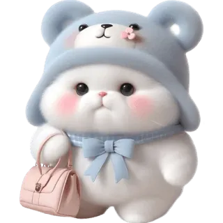 👜 3cca6162 귀여운, 동물, 만화, 폭신한, 곰, 모자, 카와이, 하얀색 telegram sticker