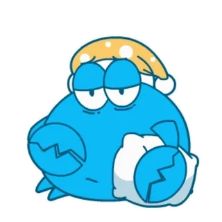 😴 6454be69 kepiting, mengantuk, kartun, binatang, bantal, topi tidur, imut, biru whatsapp sticker