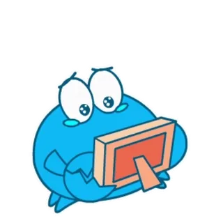 😢 9a1809a9 kepiting, kartun, biru, sedih, komputer, layar whatsapp sticker