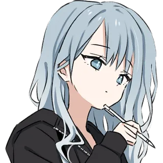 ✍ 669eba52 anime, girl, cute, pen, thinking, hoodie, blue hair telegram sticker
