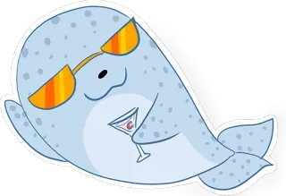😎 3c820339 narval, dibujo animado, animal, gafas de sol, bebida, cóctel, mono, azul telegram sticker