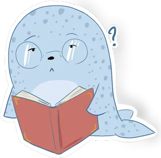 👓 b0378f73 foca, animal, leyendo, libro, gafas, dibujos animados telegram sticker