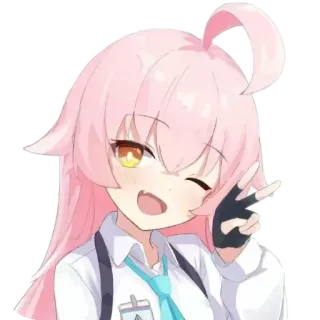 👏 70a26d9c anime, ragazza, capelli rosa, segno di pace, carina, kawaii, occhiolino telegram sticker