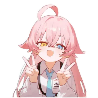 🥰 d9d86c48 anime, ragazza, capelli rosa, segno di pace, carina, cartone animato, personaggio telegram sticker