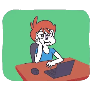 🤔 57cf3a61 การ์ตูน, เบื่อ, คอมพิวเตอร์, โต๊ะทำงาน, ขี้เกียจ, สำนักงาน telegram sticker