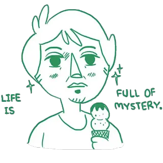 ✨ b6ccc09d LIFE IS FULL OF MYSTERY. ไอศกรีม, ปริศนา, ชีวิต, น่ารัก, ศิลปะ, การ์ตูน telegram sticker