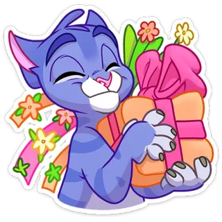 🎁 b0ab4a38 gato, regalo, dibujo animado, lindo, animal, celebración, cinta telegram sticker