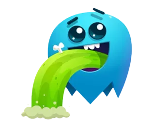 🤢 9d318d81 ghost, vomit, sick, cartoon, character, blue whatsapp sticker
