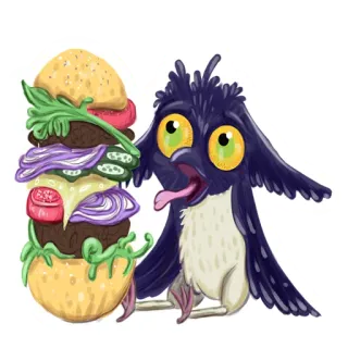🍔 714b161b นก, เบอร์เกอร์, อาหาร, การ์ตูน, สัตว์, น่ารัก telegram sticker