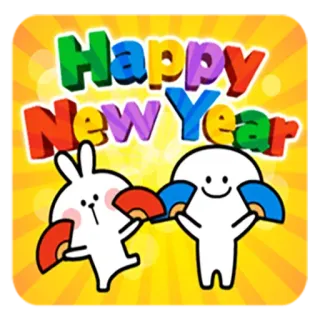 🎉 7aa218e9 Happy New Year szczęśliwego nowego roku, królik, kreskówka, święto, świąteczny telegram sticker