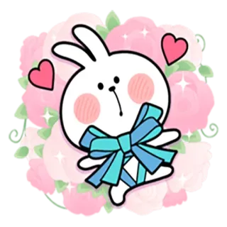 😍 93f9e0c6 królik, słodki, naklejka, serca, kwiaty, kokarda telegram sticker