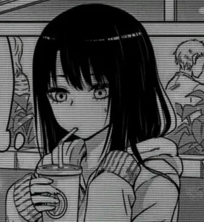 ⚓️ 418b7d84 Anime, Dziewczyna, Picie, Monochromatyczny, Kreskówka, Naklejka telegram sticker