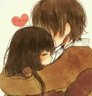 ❤ 7270e35c ぎゅー anime, couple, hug, love, heart, kawaii, cartoon telegram sticker