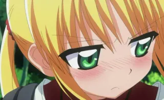 😒 8664662a anime, blond hair, green eyes, girl, cartoon, blush telegram sticker