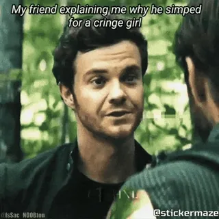 💪 1617c108 My friend explaining me why he simped for a cringe girl Мем, Смешно, Симп, Кринж, Друг, Объяснение telegram sticker