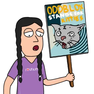 😺 3505e7e0 ODDBLOX STANDS FOR KITTIES protest, kat, kitten, bord, cartoon, dierenrechten, activisme telegram sticker