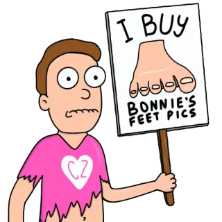 🦶 66504bc8 I BUY BONNIE'S FEET PICS rick and morty, voeten, bord, fetisj, cartoon, grappig telegram sticker