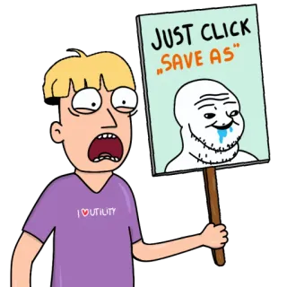 📁 e2adc472 JUST CLICK „SAVE AS“ Meme, Opslaan, Klik, Wojak, Handig telegram sticker