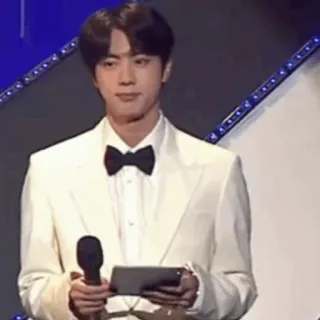 🐚 559112ba Jin kpop, penyanyi, musik, selebriti, pria, pakaian formal, mikrofon telegram sticker