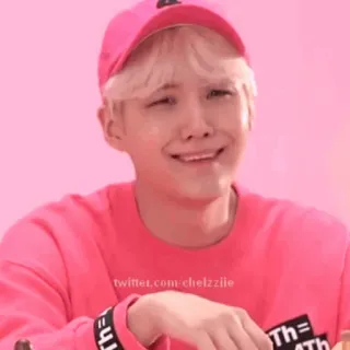 🐚 b96ce2ca twitter.com/chelzziie orang, pria, merah muda, tersenyum, selfie, kpop telegram sticker