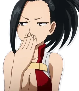 🙊 4b2425c4 Momo Yaoyorozu My Hero Academia Аниме, Момо Яойорозу, Моя геройская академия, Персонаж, Девушка, Дуться, Закрывает рот telegram sticker