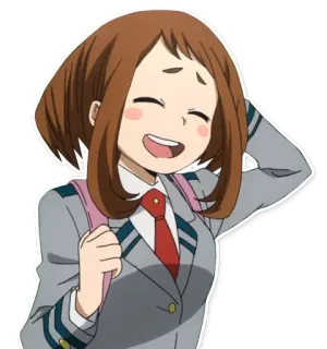 😅 eb471183 Ochaco Uraraka My Hero Academia Аниме, Очако Урарака, Моя геройская академия, Мультфильм, Улыбка, Счастливый, Персонаж telegram sticker